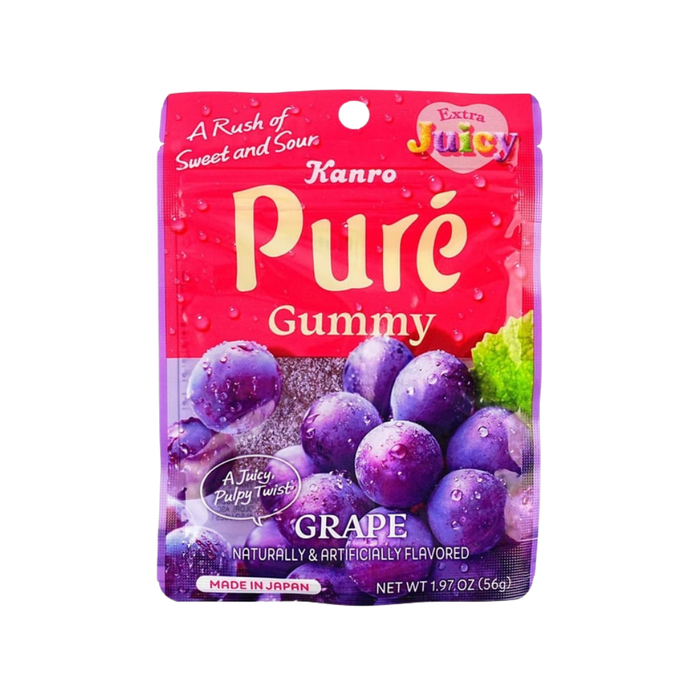 Kanro Pure Premium Grape Sparkling Gummy Candy, 54g