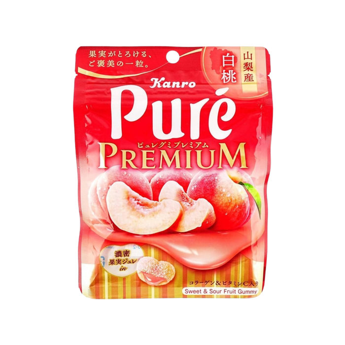 Kanro Pure Premium White Peach Sparkling Gummy Candy, 54g