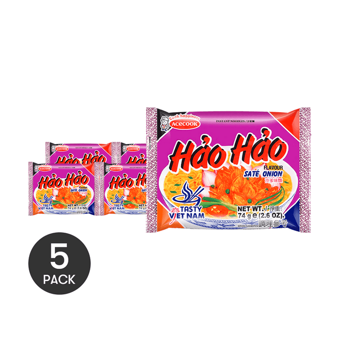 Hao Hao Hot Sate Onion Flavor Noodles, 77g x 5 Pack
