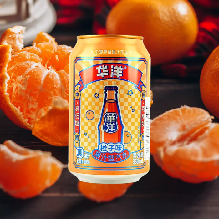 HuaYang Oranged Flavored Soda Low Sugar & Low Calories, 330ml HuaYang