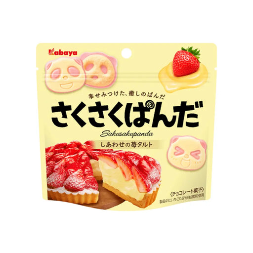 Kabaya Custard Strawberry Tart Chocolate Flavor Panda Shaped Biscuits, 43g Kabaya