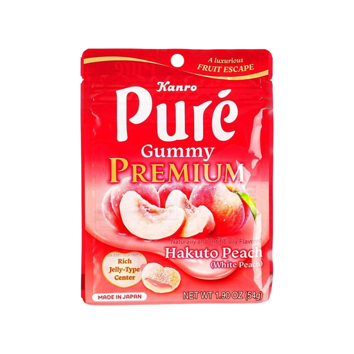 Kanro Pure Premium White Peach Sparkling Gummy Candy, 54g