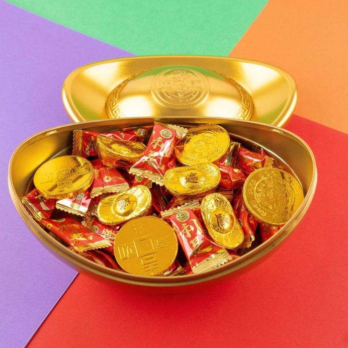 Gold Ingot Candy Gift Box, Chocolate - Lychee Flavor Lucky Candy, 200g
