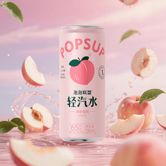 PopSup Prebiotic Light Soda Peach Flavor, 330ml