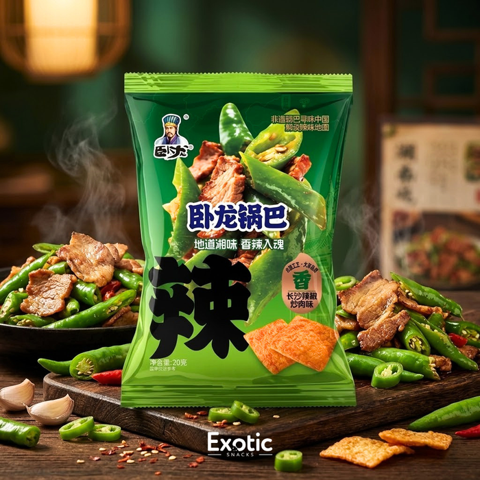 Wolong Changsha Spicy Pork Stir-Fry Flavor Crisp Rice Cracker, 108g