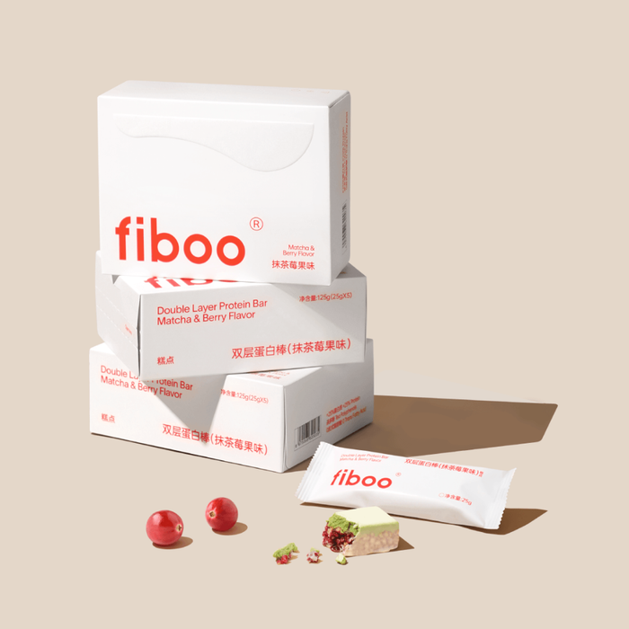 Fiboo Double Layer Protein Bar, Matcha Strawberry, 5pc*25g