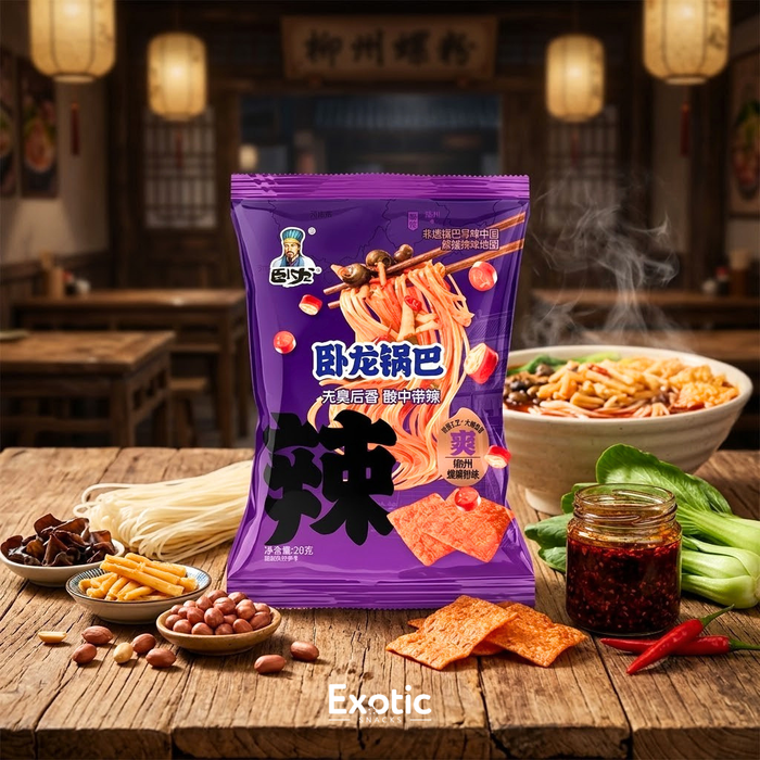 Wolong Luosifen Spicy Rich Snail Noodle Flavor Crisp Rice Cracker, 108g