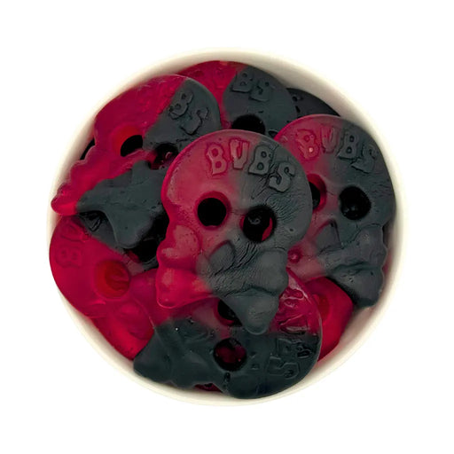 Bubs Raspberry Licorice Gummy Skulls, 4oz Oz&Lbs Confectionary