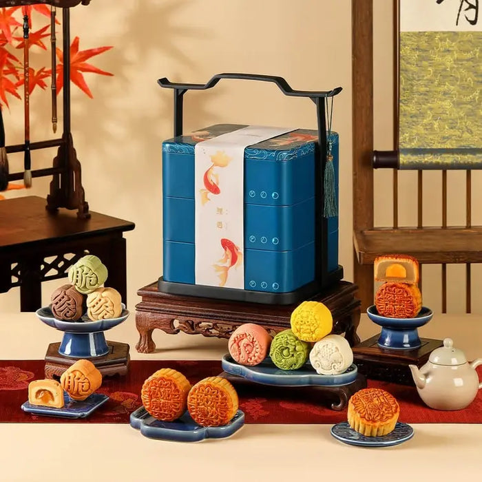 Carp Encounter Three-Layer Mooncake Gift Box, 12pcs 23 oz Exotic Snacks Company