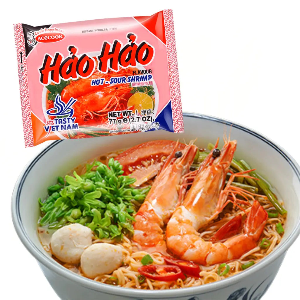 Hao Hao Hot Sour Shrimp Flavor Noodles, 77g x 5 Pack — Exotic