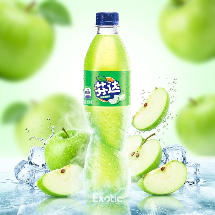 Fanta Green Apple Flavored Soda, 500ml - China