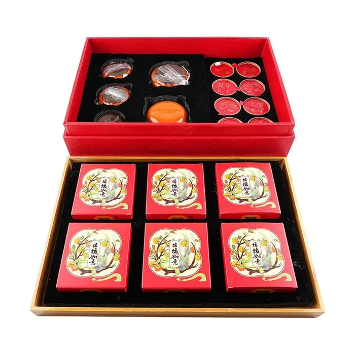 Shendacheng Myriad Persimmons Bless Pastries Shanghai Specialty Gift Box 6 Custard Cakes, Tea Set &amp; Wuyi Oolong, 10.58oz Shendacheng
