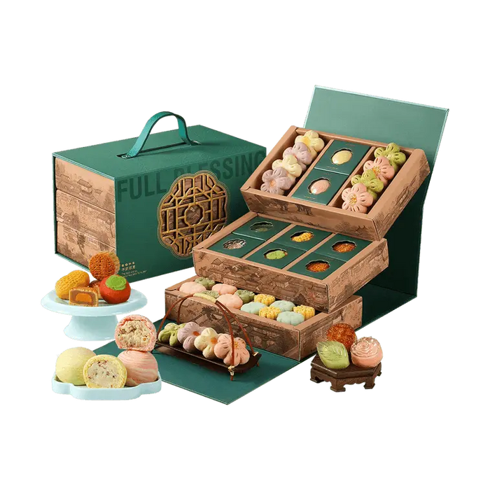 Yotime Moonlight Chinese-Style Triple-Layer Mooncake &amp; Pastry Gift Box, 16 Flavors, 28pcs, 1095g Yotime